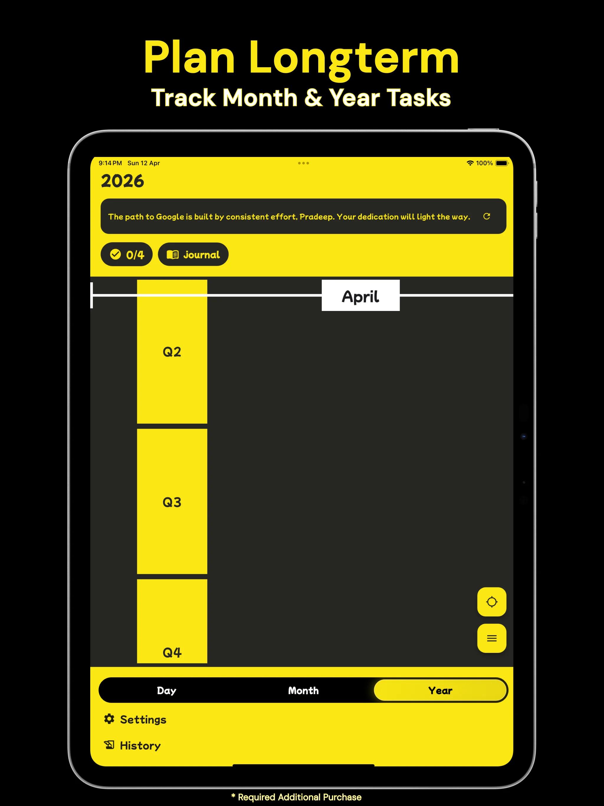 Pack Your Day month and year planning screen for long term goals.